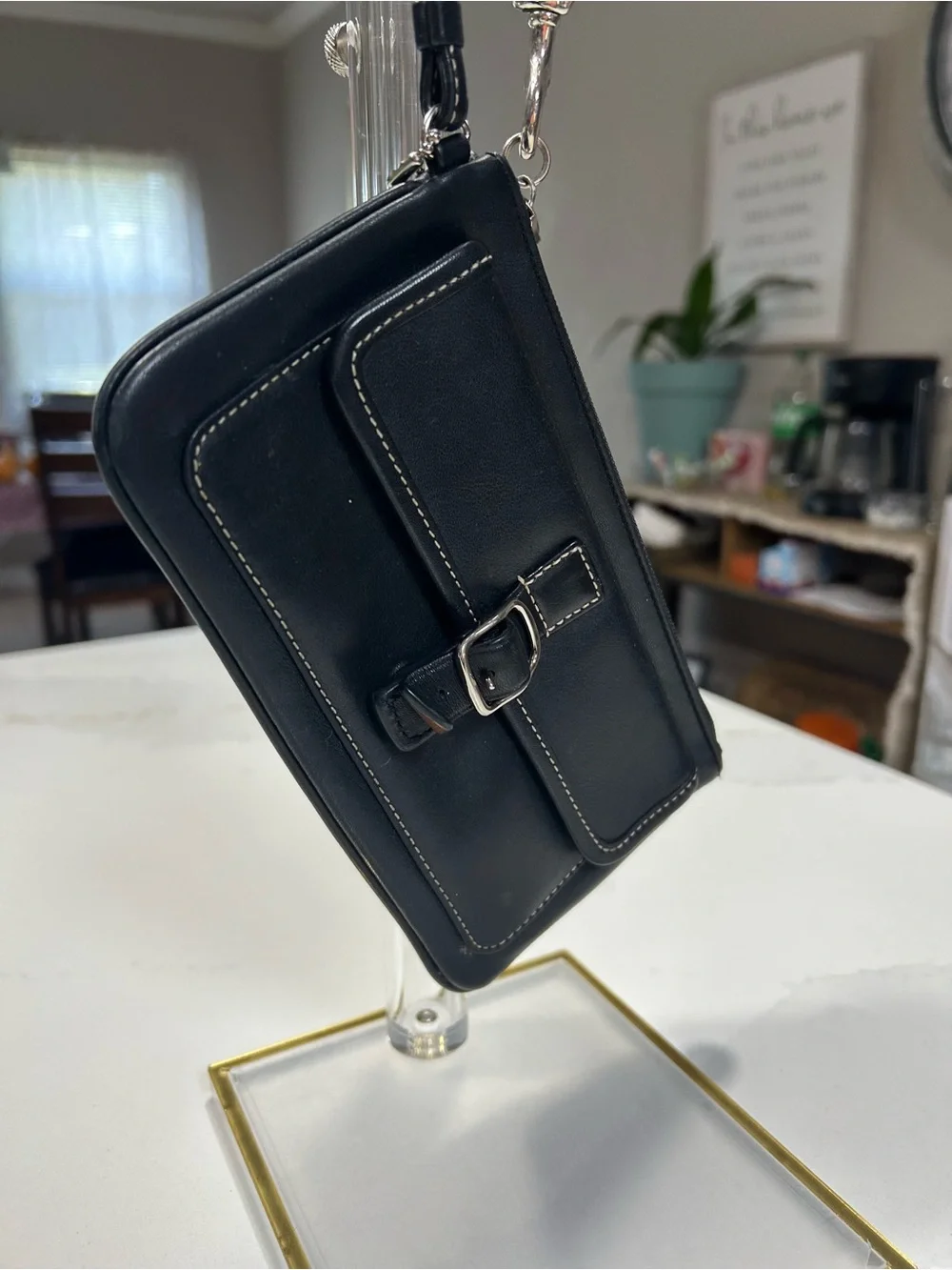 Coach Black Leather Clutch Wristlet with Front Buckle Pocket